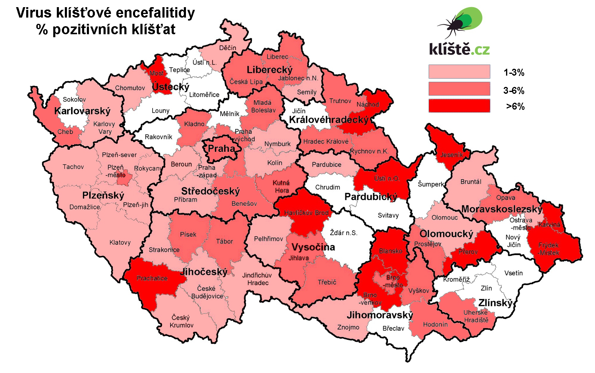 Mapa pozitivních klíš?at na borelie